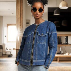 See By Chloe Front Back Zipper Detailing Blue Wash Denim Jacket Size 2